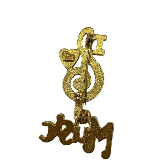 Vintage Gold Tone Treble Clef I Love Music Enamel Red Heart Brooch - Picture 4 of 5